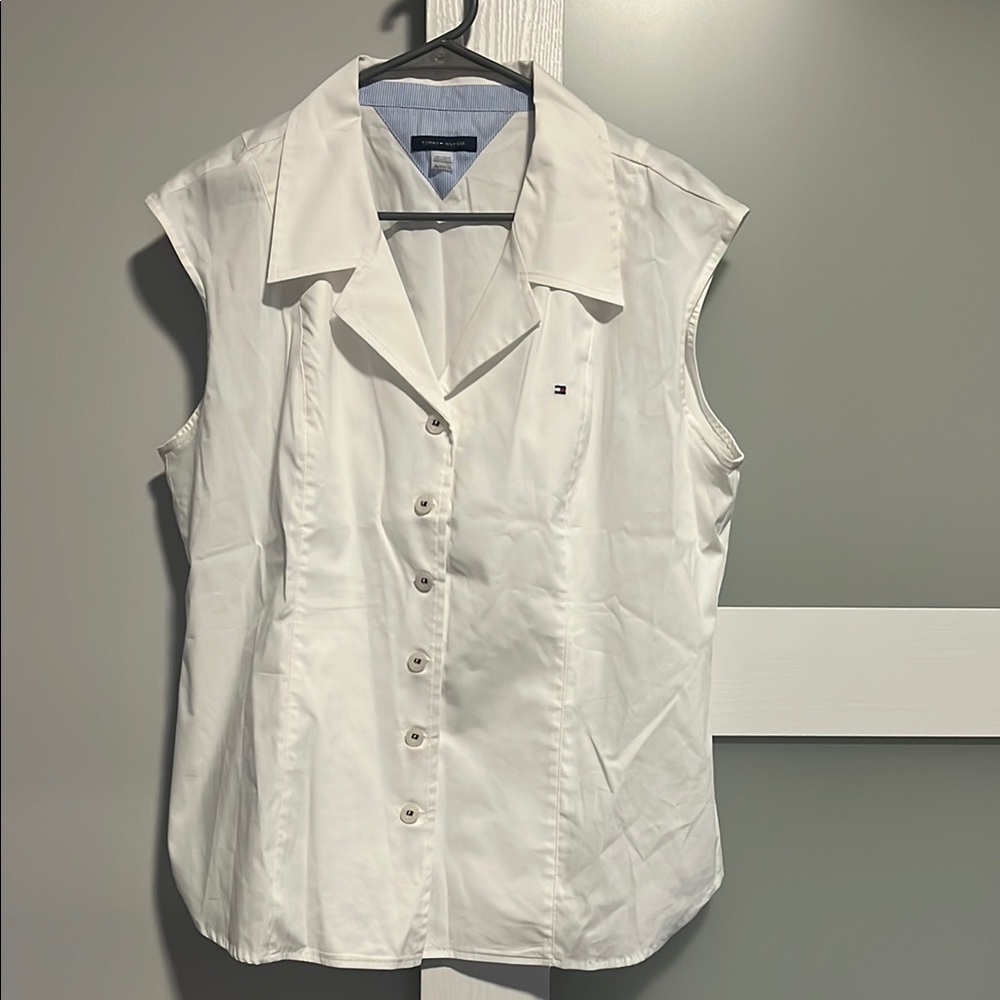 Tommy Hilfiger White Button Down Shirt Fitted Notched Collar